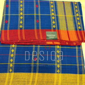 Deep Blue color with Red Yellow Begumpuri work Dhonekhali Saree