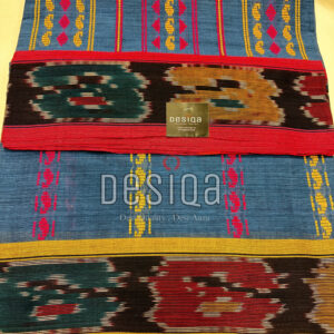 Prussian Blue color with Pink Yellow Begumpuri work Dhonekhali Saree