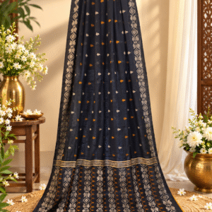 Black-Golden Colour Jamdani Work Mul Mul Cotton Saree